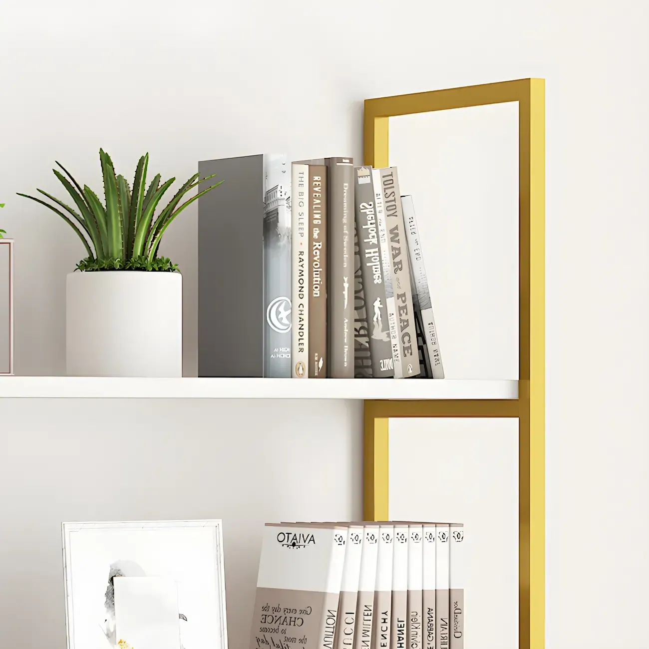 Modern Wall-Mounted Bookcase White Gold Display Shelf