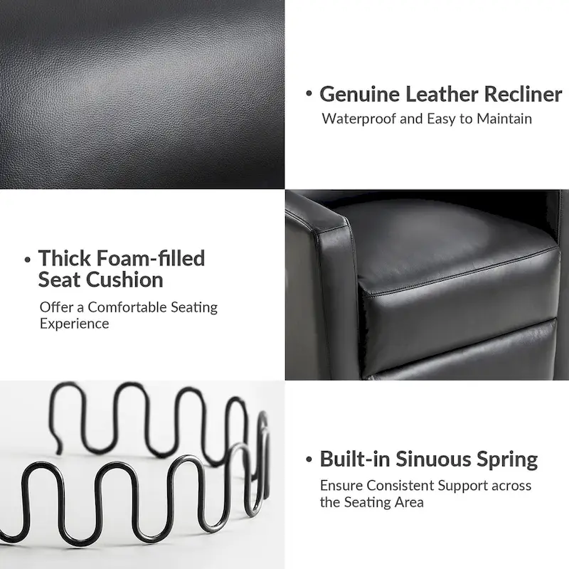 Josefa Modern Genuine Leather Swivel Rocker Recliner by Hulala Home