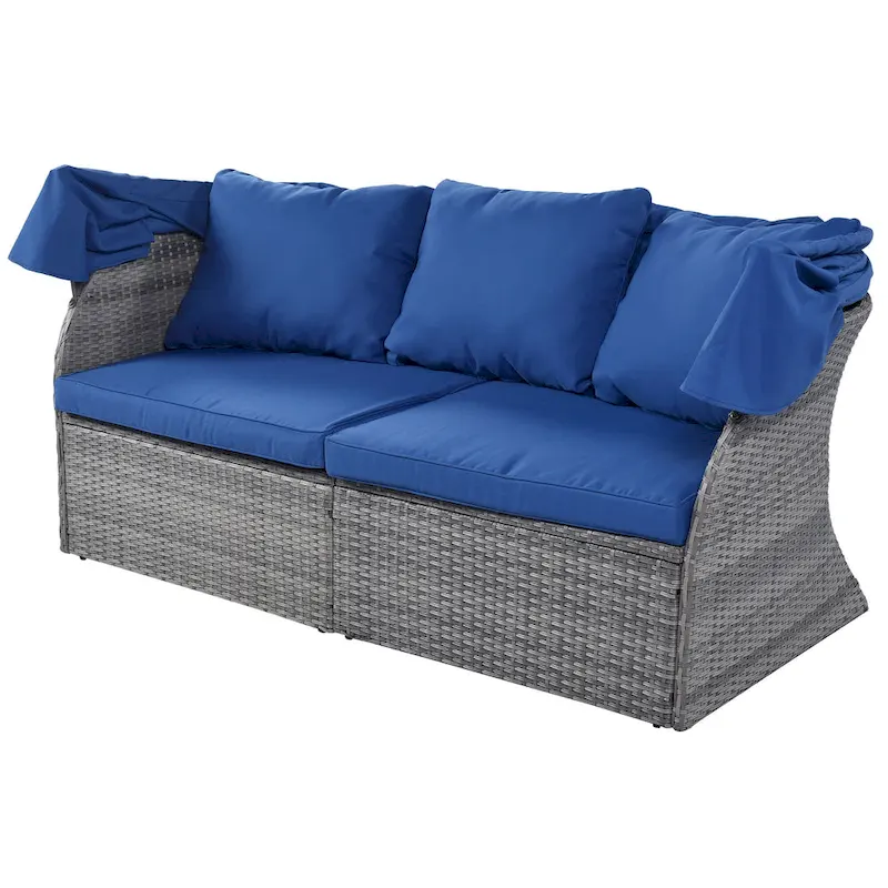 Modular Daybed Sunbed Patio Canopy Bed Wicker Conversation Set