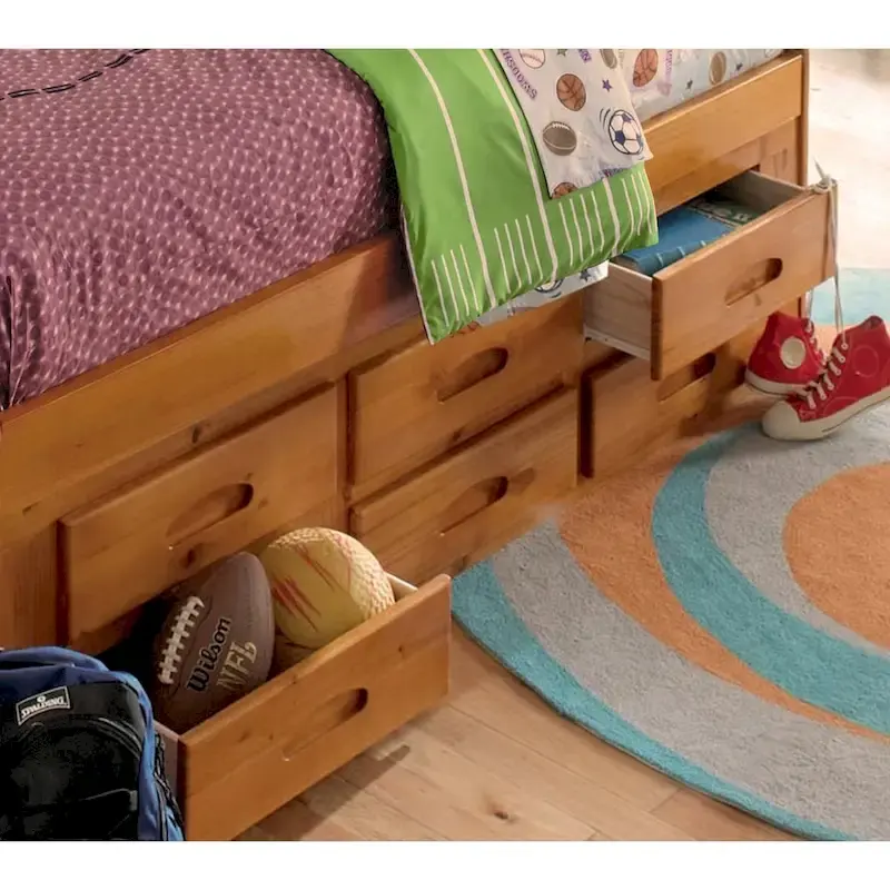 Honey Solid Pine Bookcase Headboard Daybed with 6 Drawers – Full, Single Sleeper