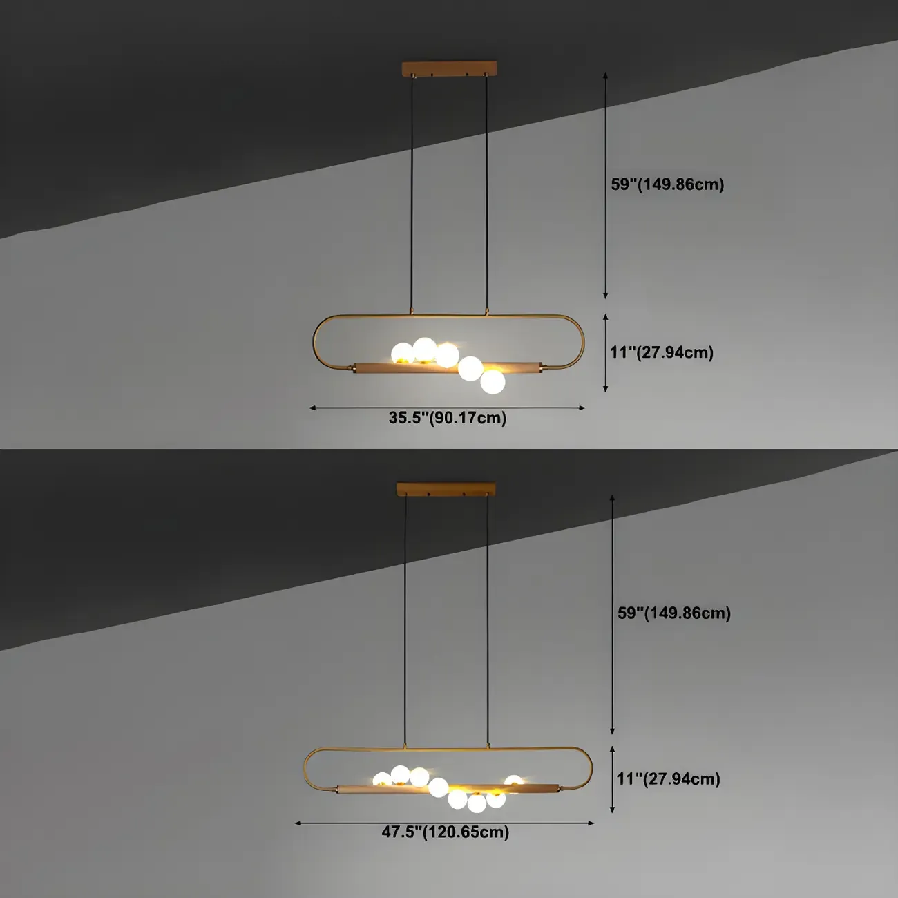 Modern Brass Wood Linear Island Pendant Light