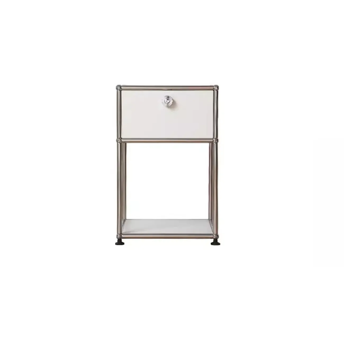 Modern Steel Nightstand with Drawer and Open Shelf