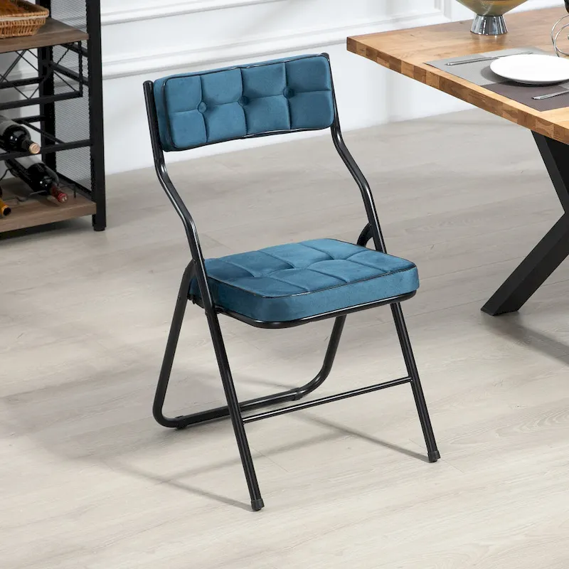 Velvet Upholstered Steel Tufted Folding Dining Chairs(set of 4)