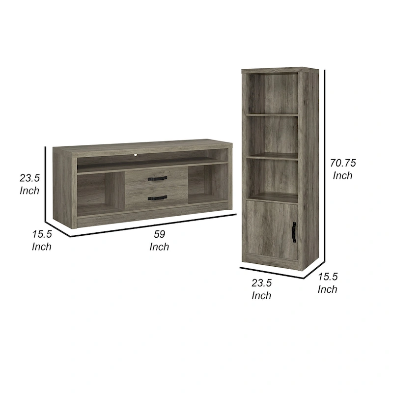 TV Entertainment Console with 2 Media Tower, 8 Compartments, Driftwood Gray