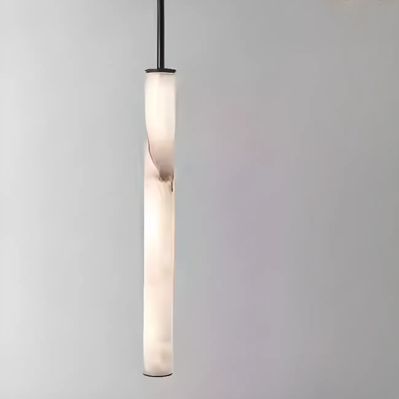 Modern Black Metal Alabaster Cylinder LED Pendant Light