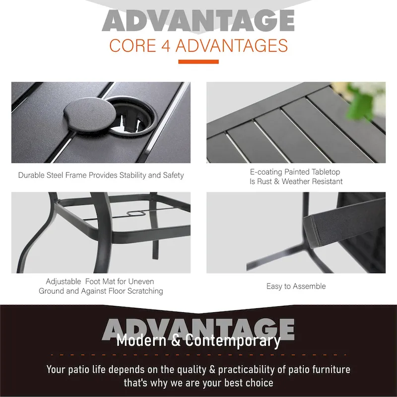 MAISON ARTS 5/6 Pieces Patio Dining Set, 4 x Aluminium Stackable Dining Chairs and 1 x Metal Table