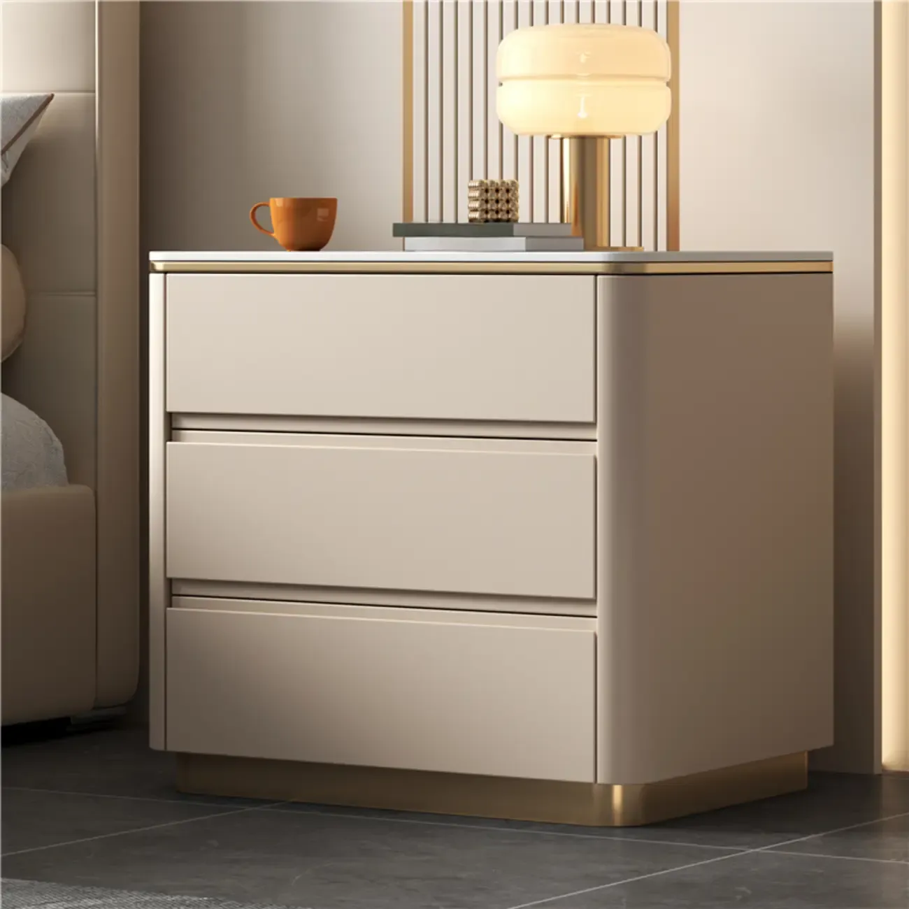 Modern Faux Marble Top Wood 3-Drawer Nightstand