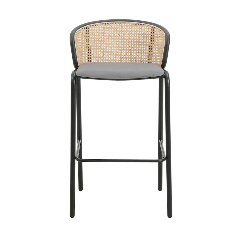 LeisureMod Ervilla Bar Stool with Black Powder Coated Steel Frame Set of 2 - 37