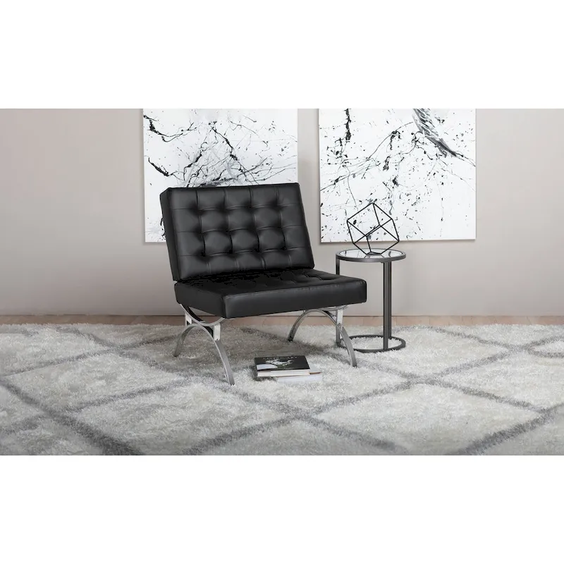 Newel Modern Blended Leather and Chrome Metal Frame Mid Century Accent Chair