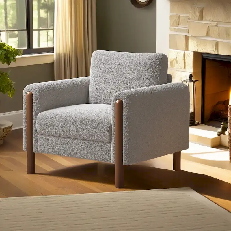 Upholstered Oversized Teddy Accent Chair with Walnut Legs