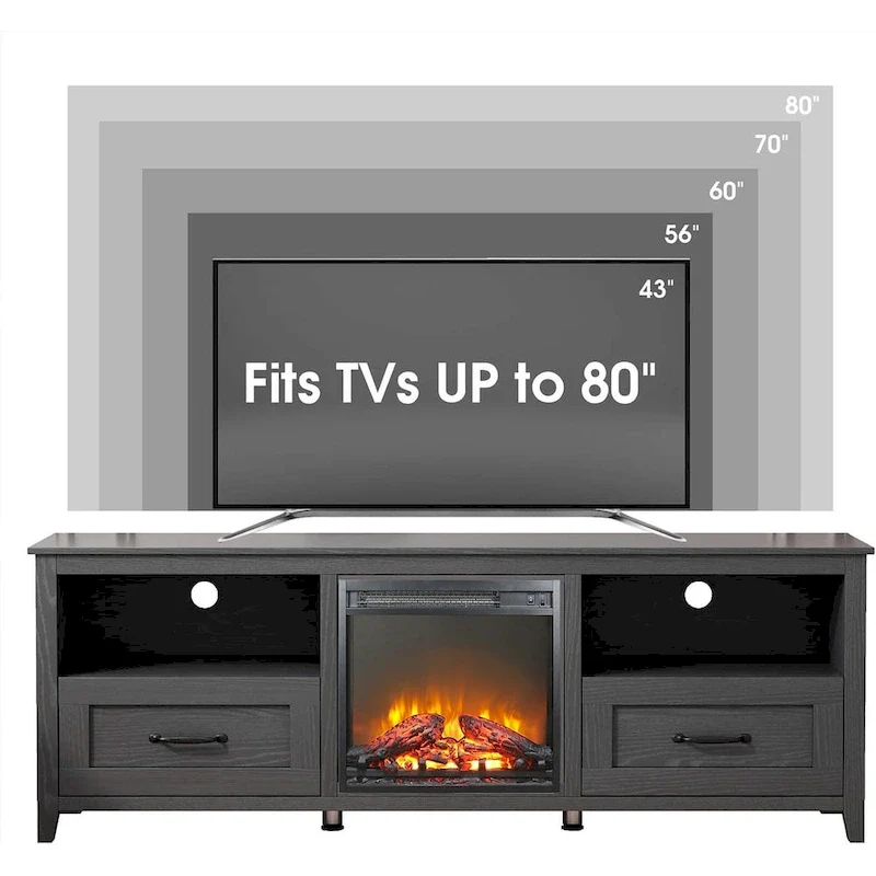 WESOME 70 Fireplace TV Stand Entertainment Center with 18 Electric Fireplace