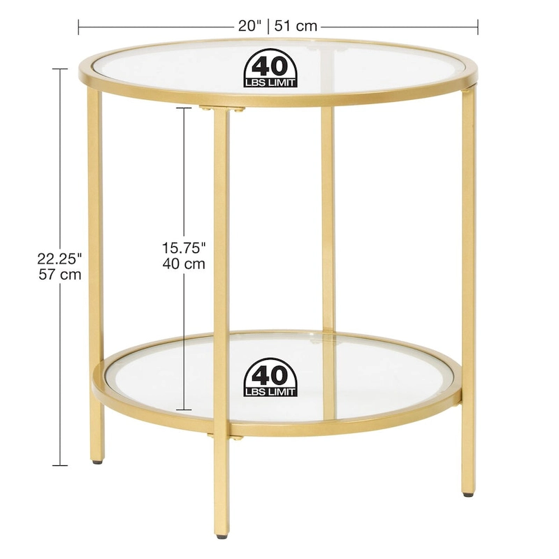 Carbon Loft Heimlich Glass with Metal Frame Round Modern Glass End Table