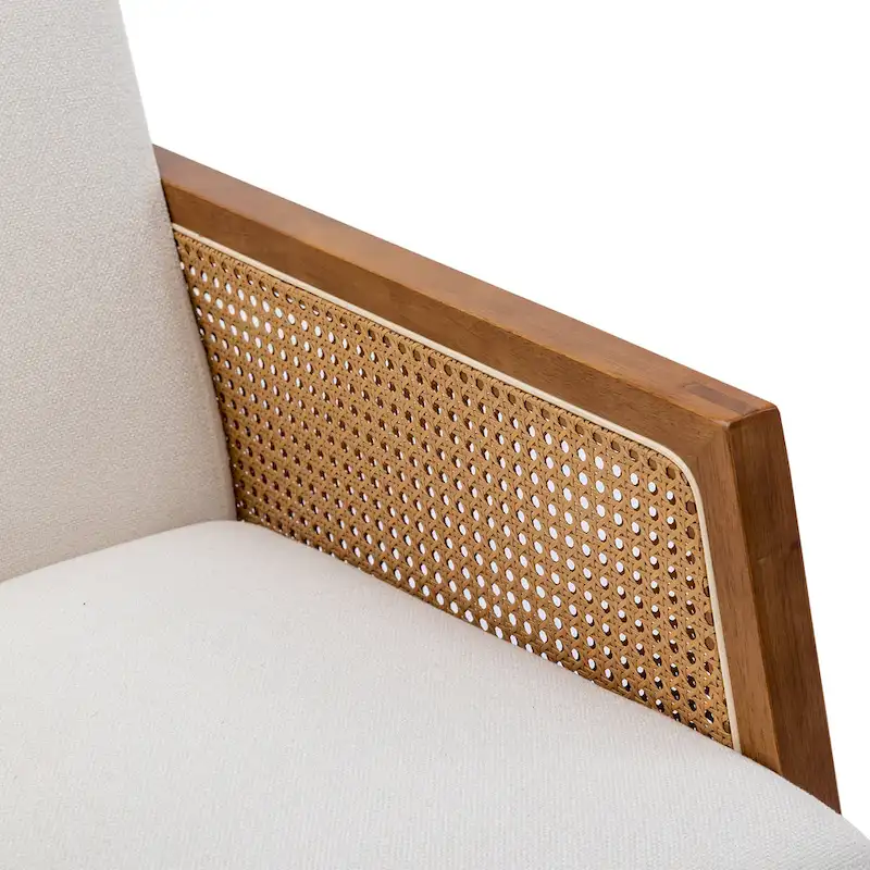 Modern PU Leather Rocking Chair with Rattan Arms