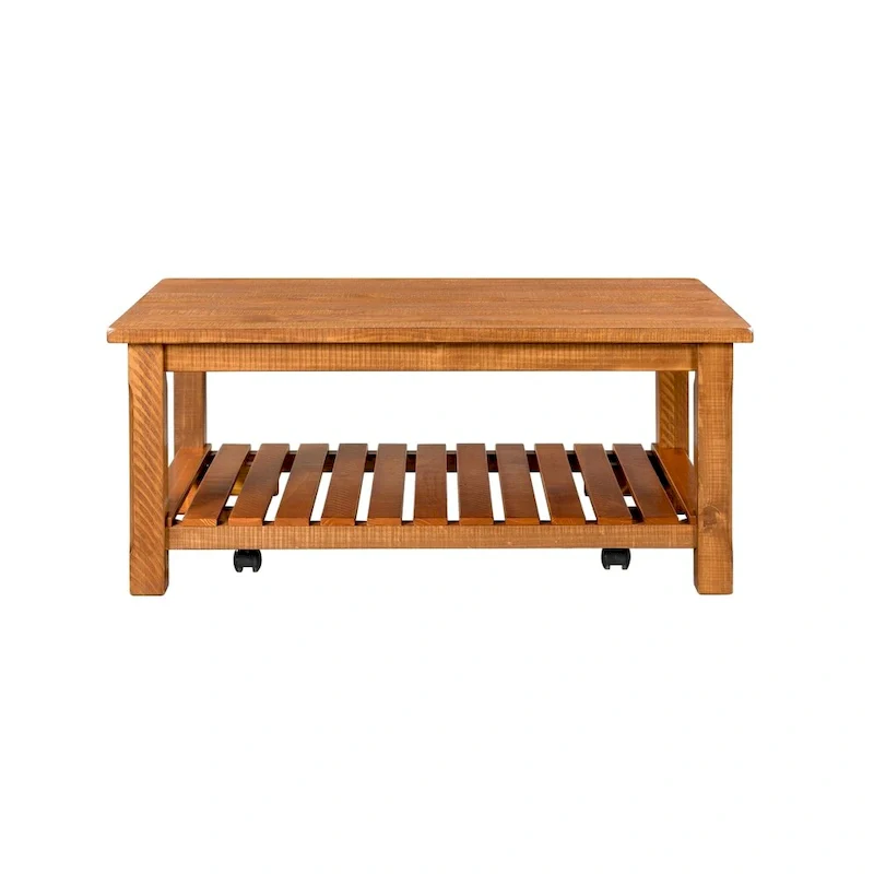 Farmhouse Coffee Table with Bottom Shelf, Grey/Espresso/White/Black/Honey, Pine Wood