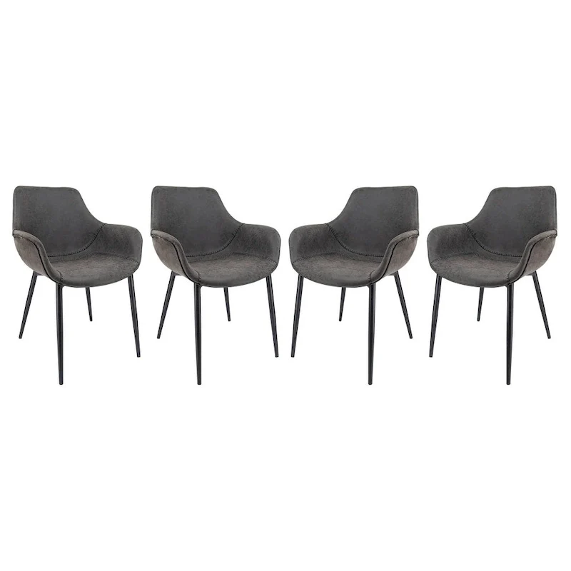Leather Dining Chair with Iron Legs Set of 4 Modern Accent Armchair