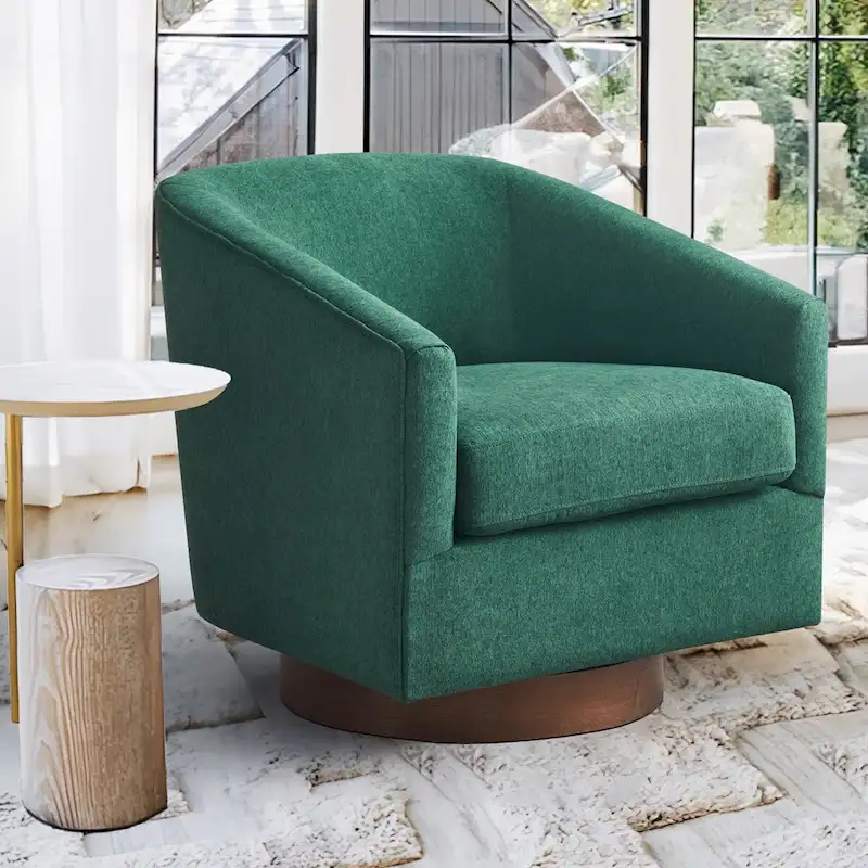 Modern Accent Chair Upholstered Fabric Living Room Swivel Barrel Armchair Wood Frame