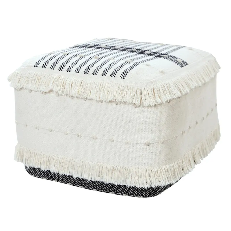 HomeRoots 18 White 100% Cotton Ottoman