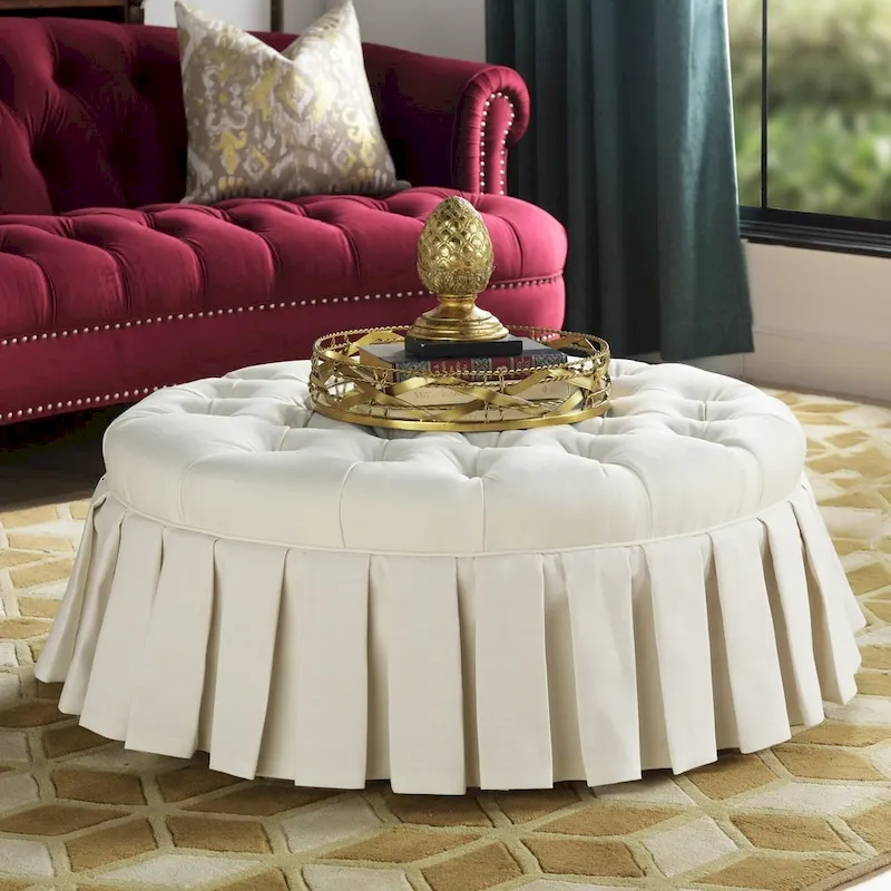 Gracewood Hollow Baruti Tufted Cocktail Ottoman with Pleated Skirt