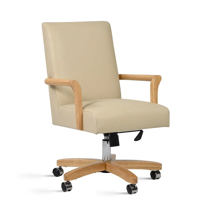 Modern Farmhouse Top Grain Leather Swivel Office Desk Chair
