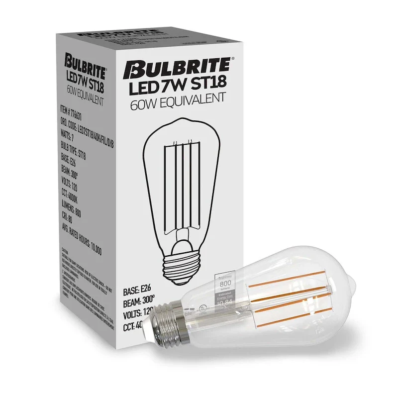 Bulbrite Pack of (8) 7 Watt Dimmable Clear Filament ST18 Medium (E26) LED Bulb