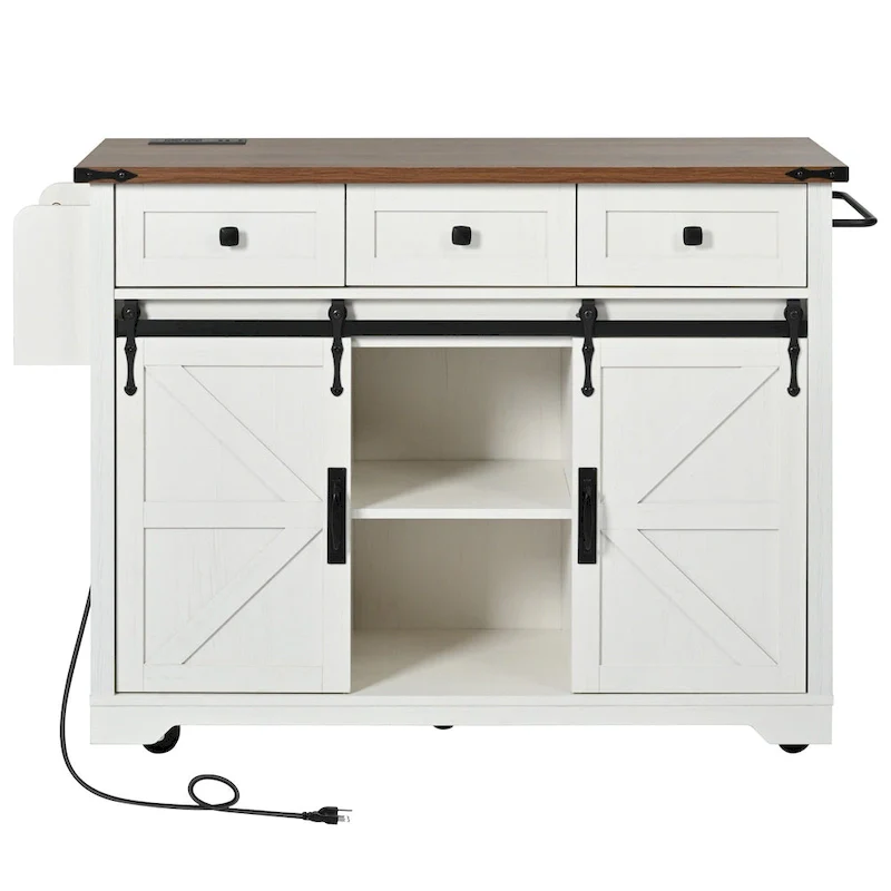 53.7 Farmhouse Kitchen Island With Power Outlet(no include stool)