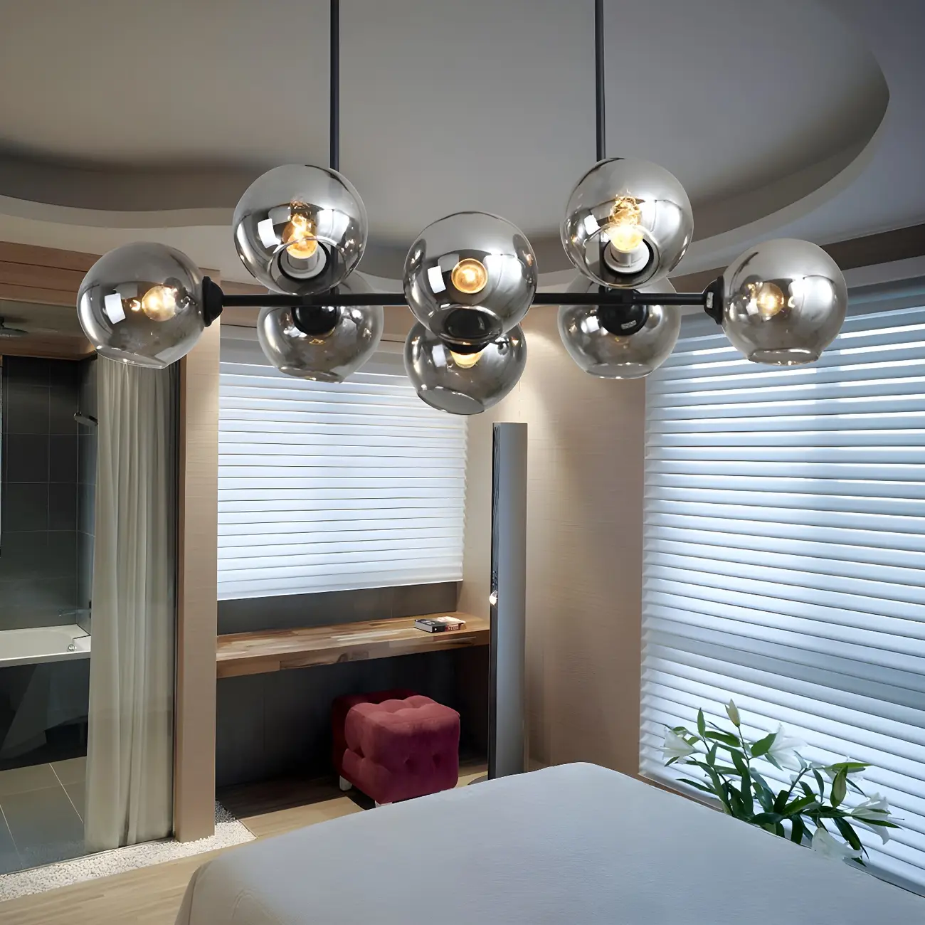 Colonial Black Glass Globe Island Pendant Light