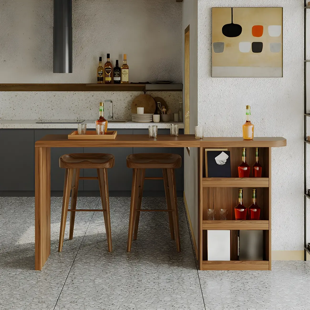 Brown Rectangular Modern Wood Storage Bar Table for Home