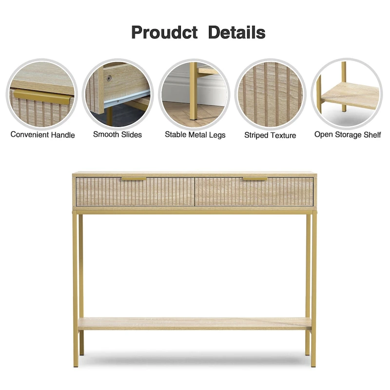 Anmytek Modern Console Table Narrow Long Console Entryway Table with 2 Drawers