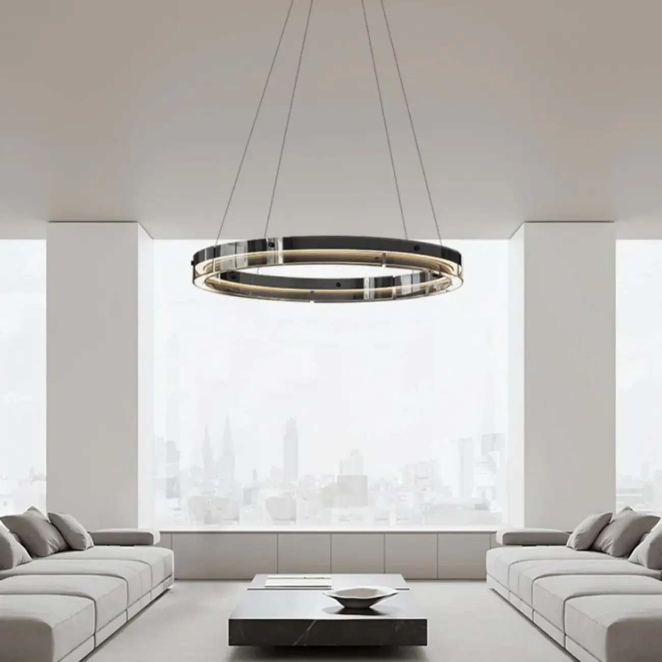 Modern LED Round Metal Chandelier with Flexible Height