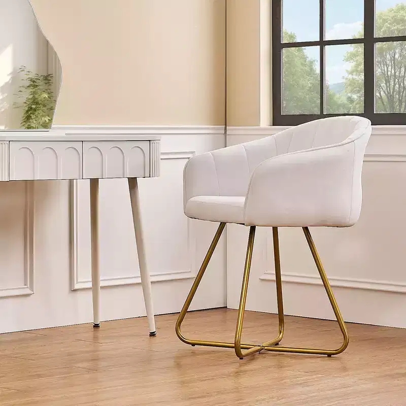 White Velvet Accent Armchair with Gold Metal Base, Padded Seat & Back, Seats 1