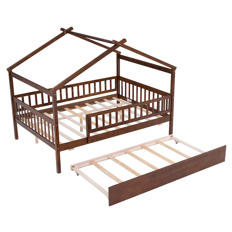 Full Pine House Bed with Twin Trundle