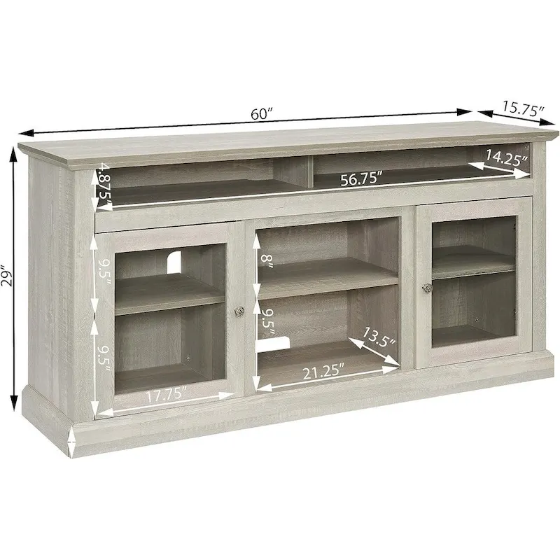 Contemporary TV Media Stand,  Entertainment Console, Up to 65 TV, Open & Closed Storage Space