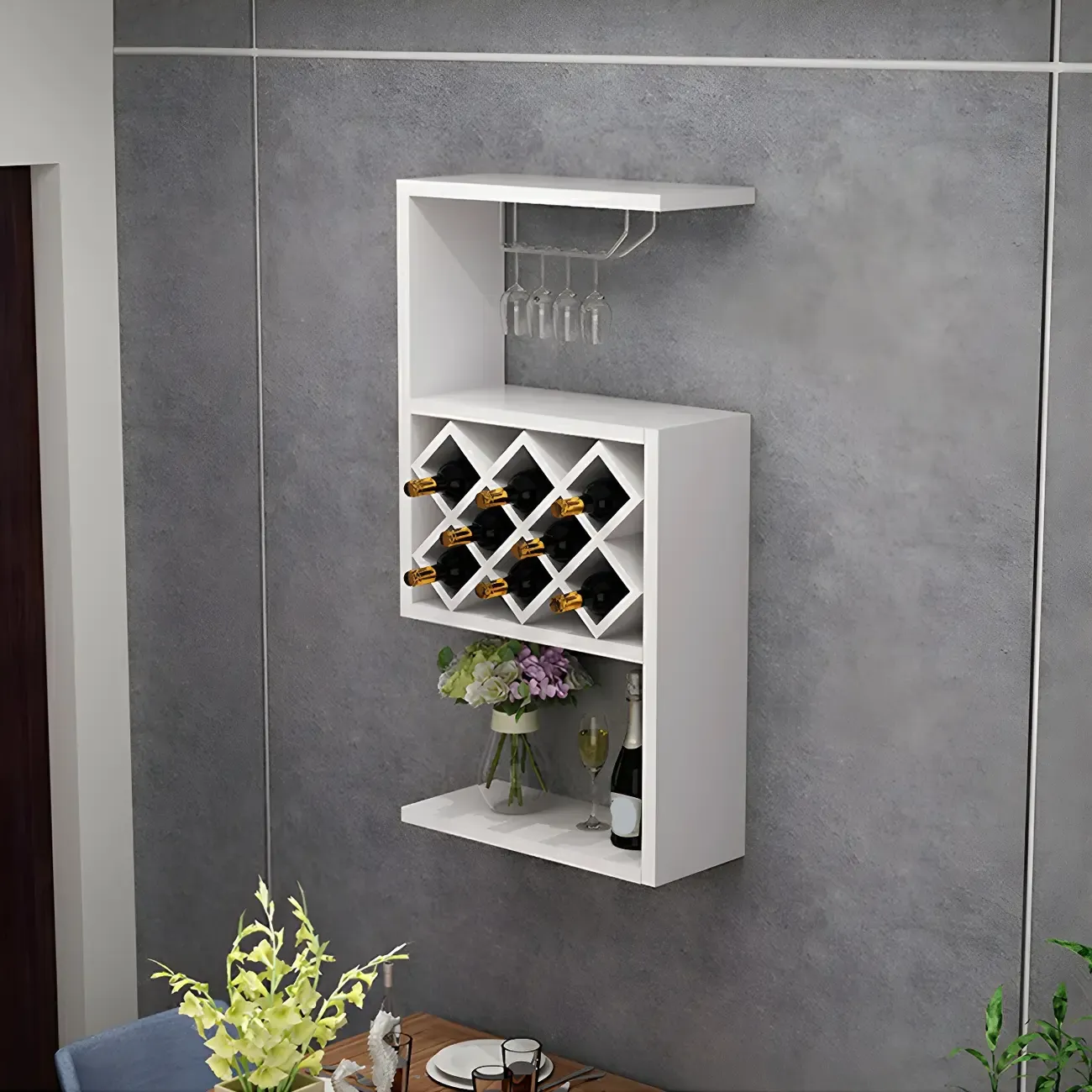 Rubberwood Floating Mount Wine Rack with Stackable Design