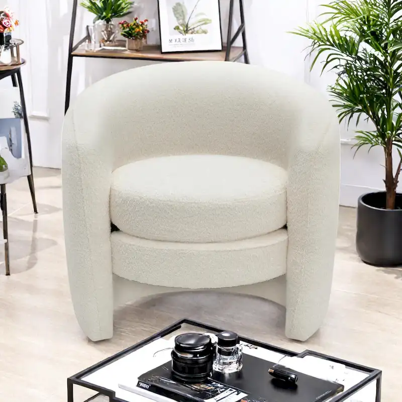 Boucle Upholstered Accent Chair with Curved Back, Plush Seating and No Assembly Required