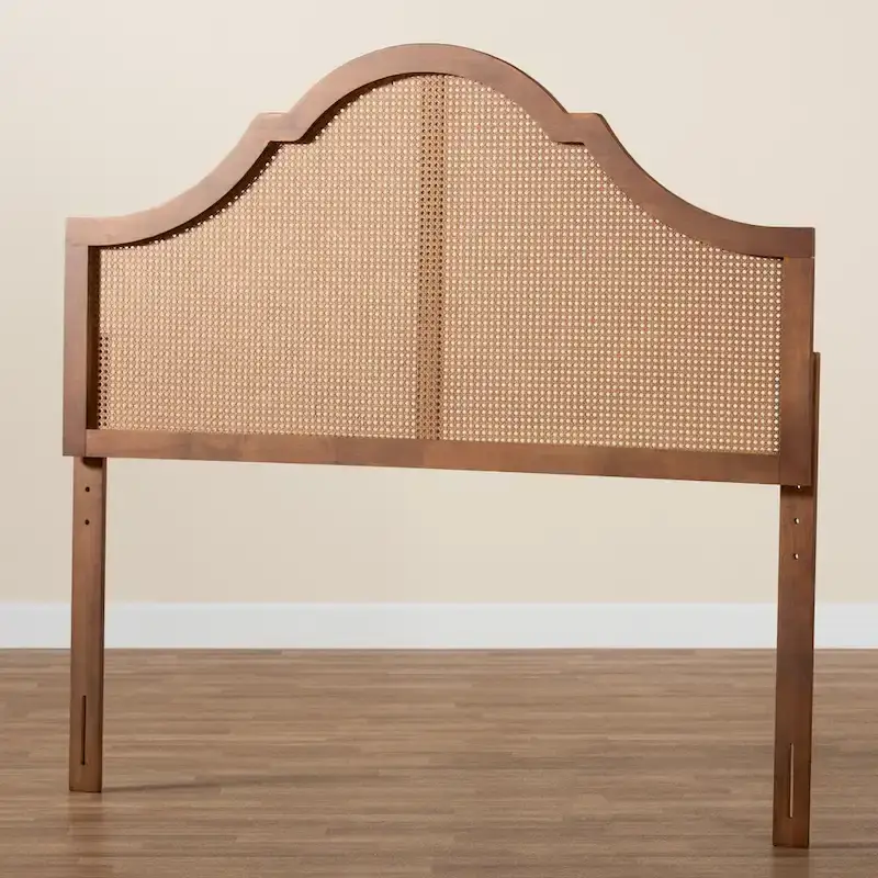 Camila Classic and Traditional Ash Walnut Finished Wood Headboard with Rattan