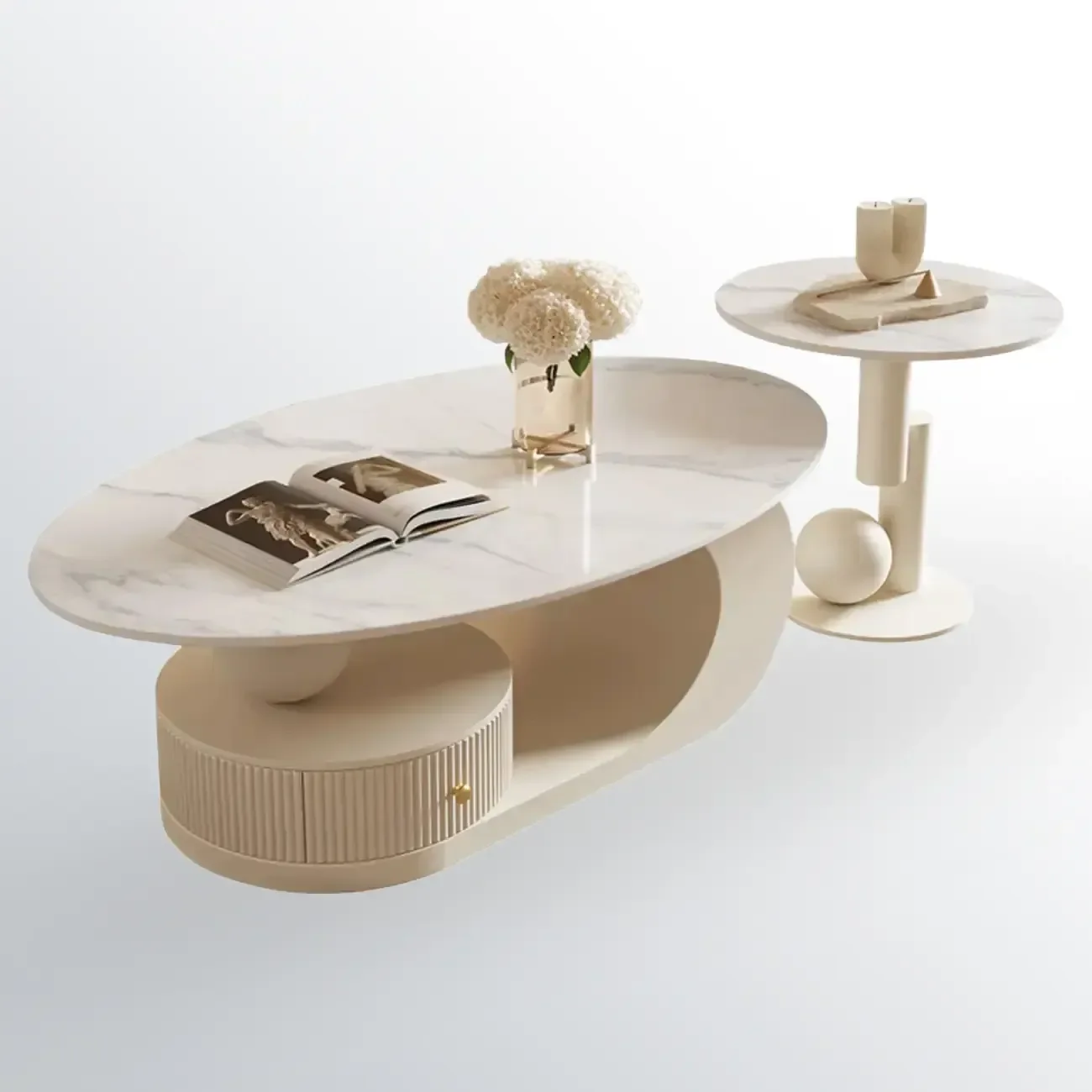 Modern White Stone Top Coffee Table with Scratch Resistant