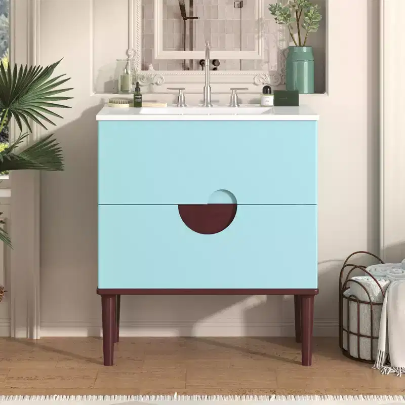 30 Bathroom Vanity Sink Combo , Bathroom Storage Cabinet with Drawers, Single Sink Bathroom Vanity, Blue