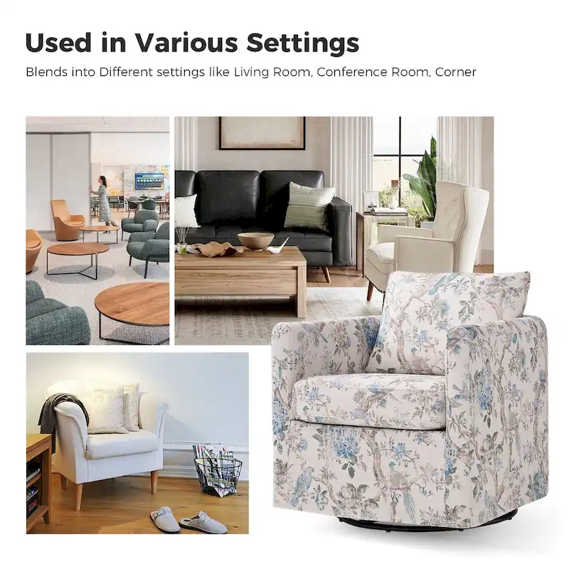 Erkenbald Modern Slipcovered Swivel Chair with Removable Cushion by HULALA HOME