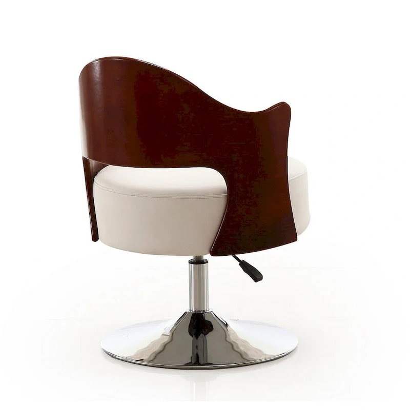 White and Polished Chrome Faux Leather Adjustable Height Swivel Accent Chair (Set of 2)