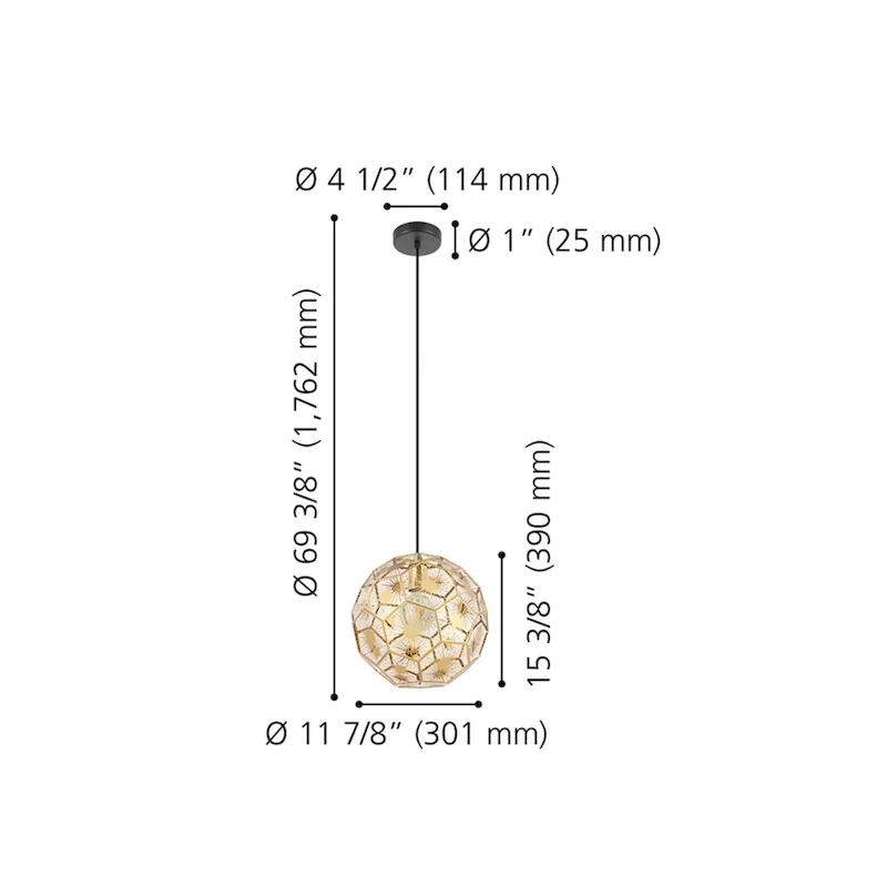 Skoura - 1-Light Pendant - Structured Black Finish - Geometric Shaped Brass Shade