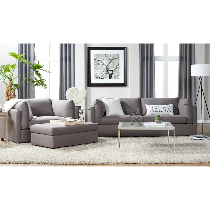 Roundhill Furniture Enda Pillow Back Fabric 3-Piece Sofa and Cuddler Chair Set