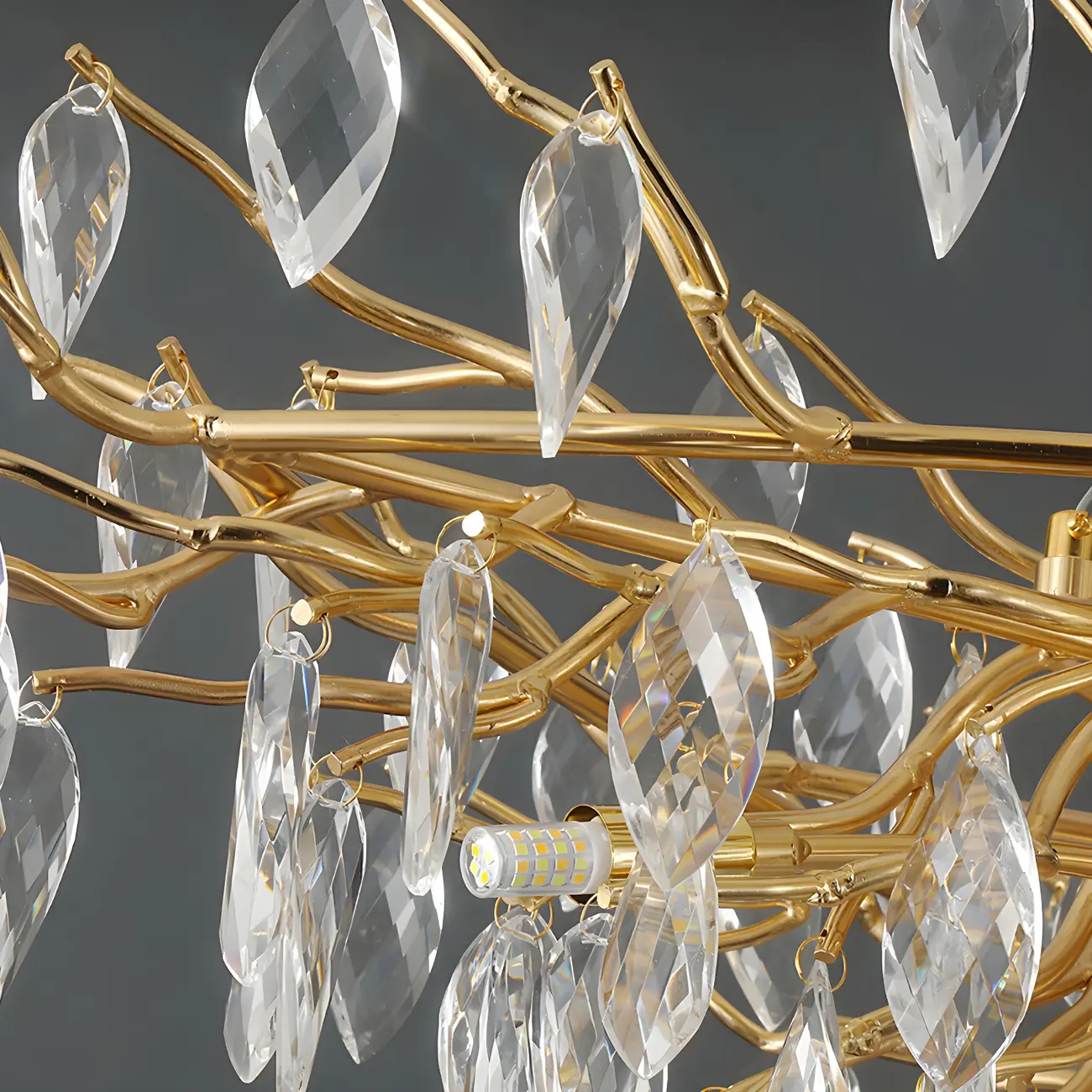 Elegant Gold Branch Crystal Chandelier Adjustable Height