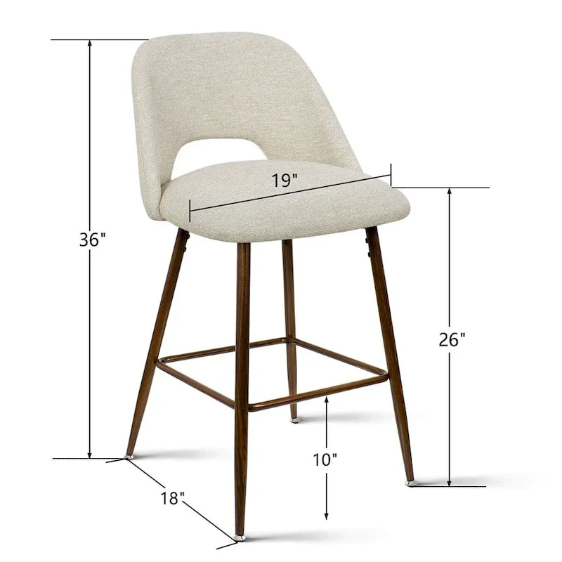 Upholstered Modern Bar Stool Walnut Leg (Set of 2)