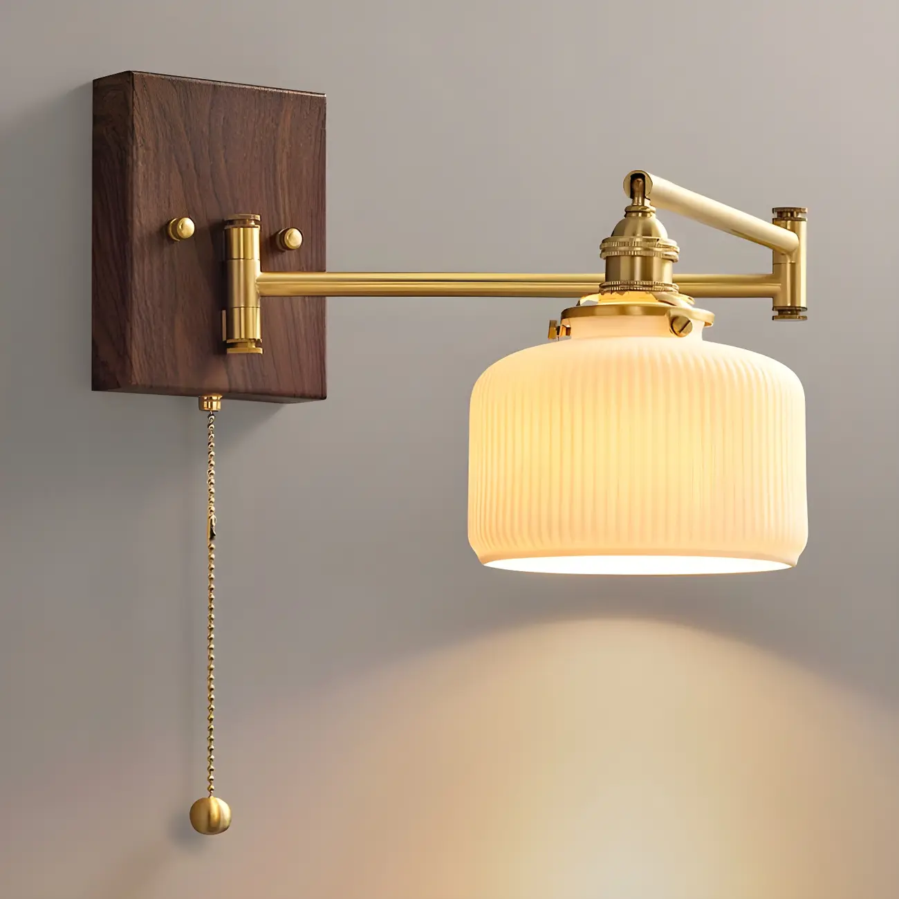 25 Vintage Bedside Swing Arm Wall Light with Pull Switch