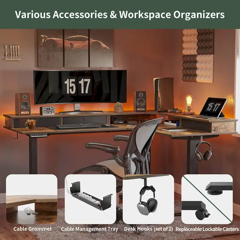 FEZIBO/Home Office Furniture/Brown&Black/Wood/Standing Desk/Desks
