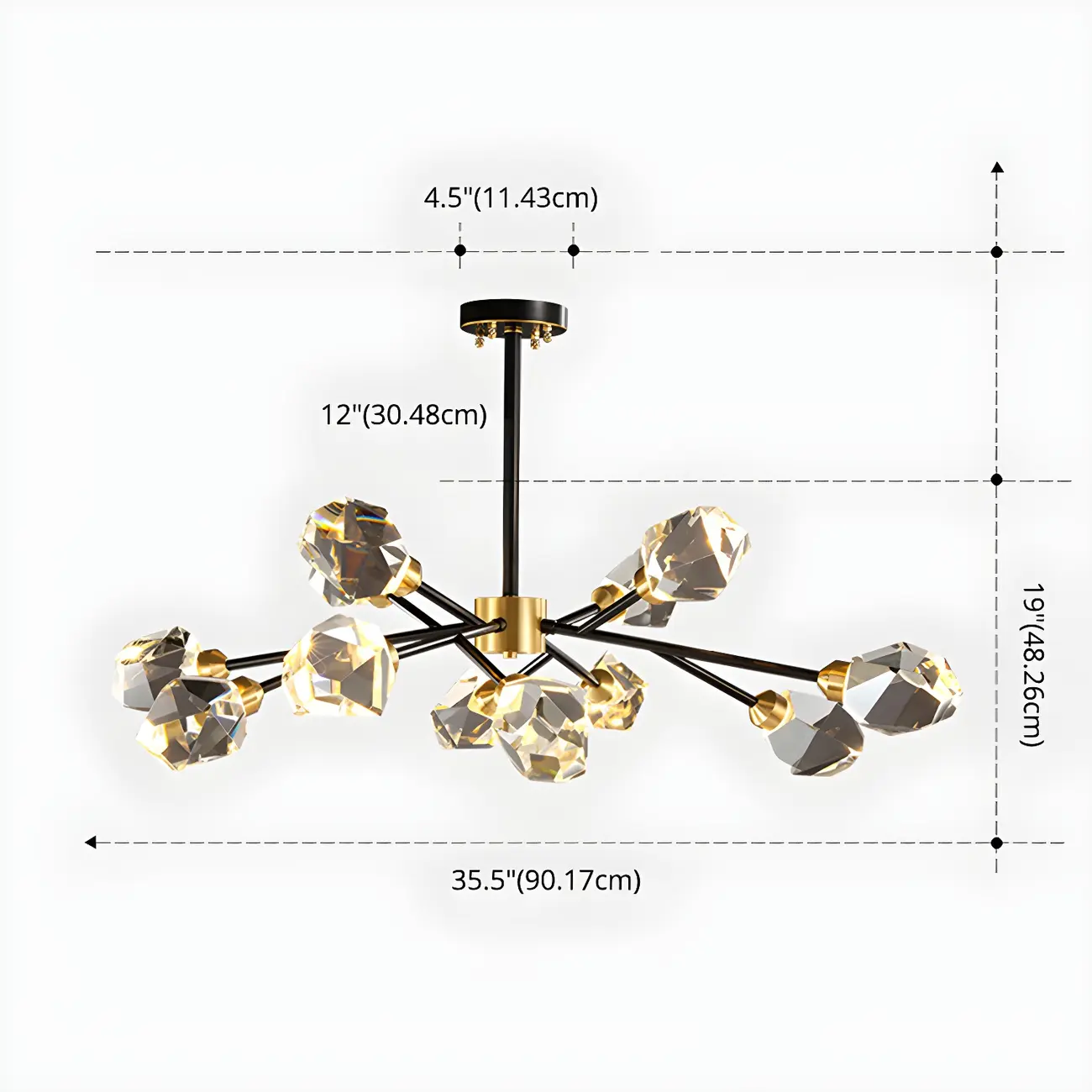 Modern Crystal Brass Sputnik Chandeliers in Black-Gold
