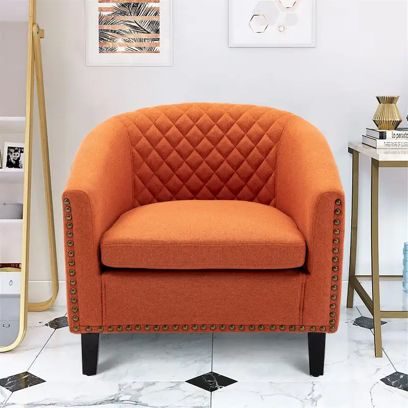 Barrel Accent Chair with Nailhead Trim and Solid Wood Legs