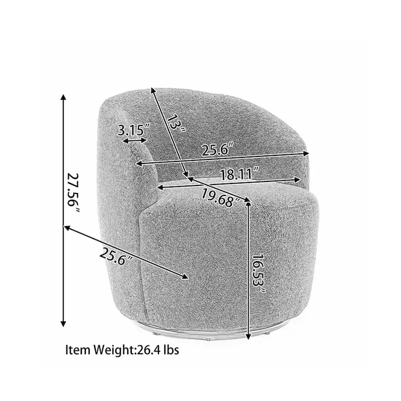 Velvet Fabric Swivel Accent Armchair Barrel Chair With Powder Coating Metal Ring