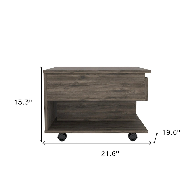 22 Dark Brown Manufactured Wood Rectangular Lift Top Coffee Table With Drawer - 15.3 H x 21.6 W x 19.6 D