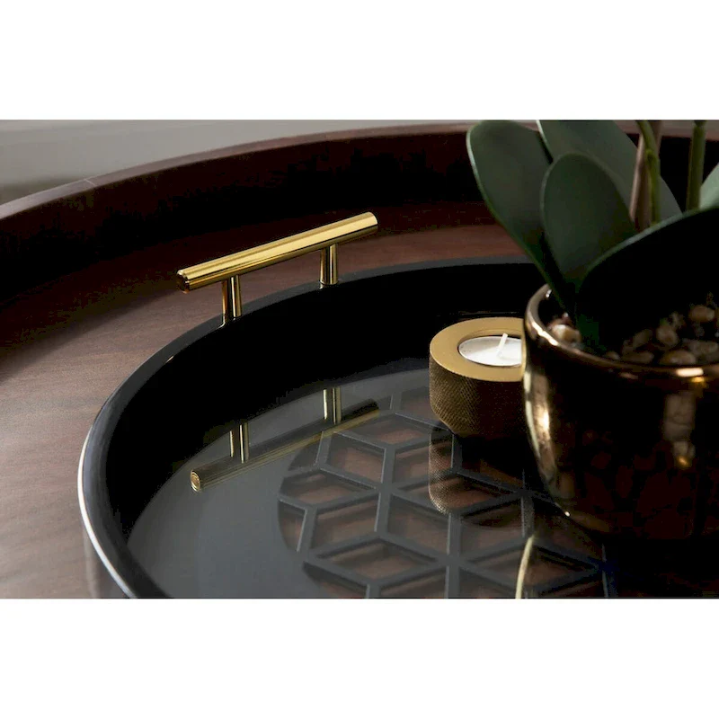 Kate and Laurel Caspen Round Pattern Decorative Metal Handles Tray